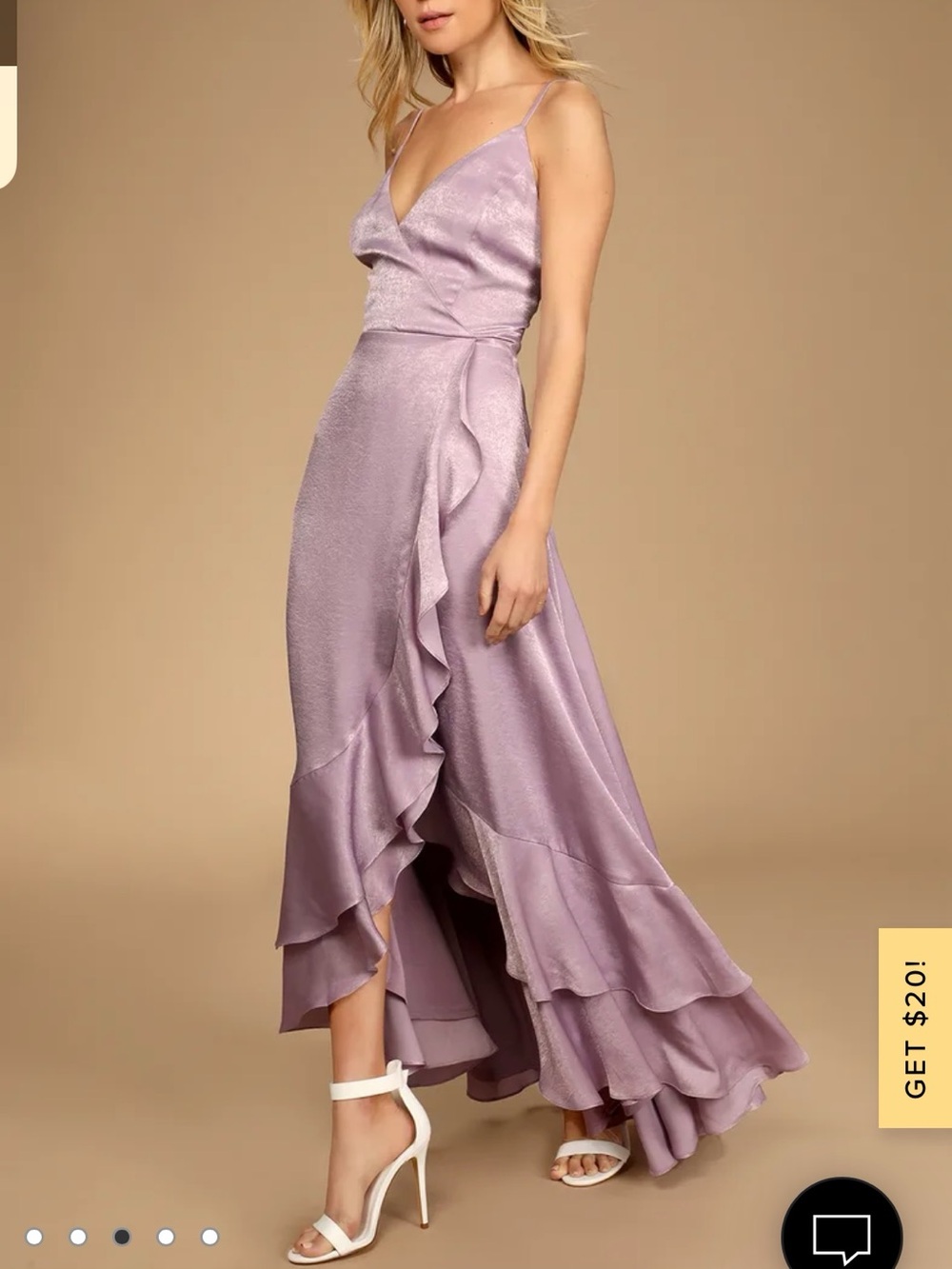 Lulu's Lavender Satin High-Low Ruffle Maxi Dress